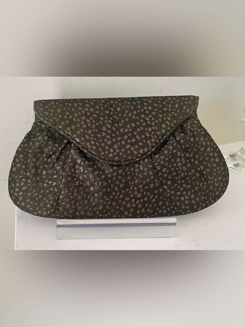 Lauren Merkin Black & Gold Metallic Clutch Evening Bag EUC